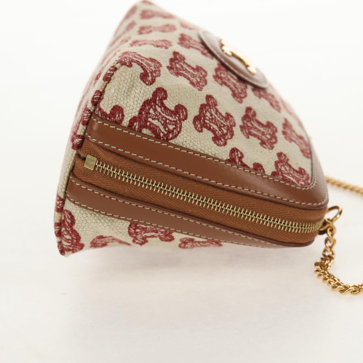 CELINE Triomphe Macadam Canvas Chain Shoulder Bag Canvas Beige Gold Auth 154016M