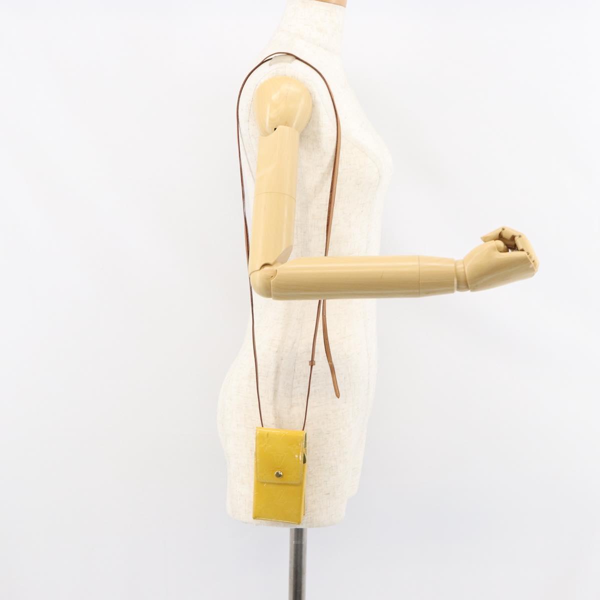 LOUIS VUITTON Monogram Vernis Walker Wallet Lime Yellow M91074 LV Auth 154019