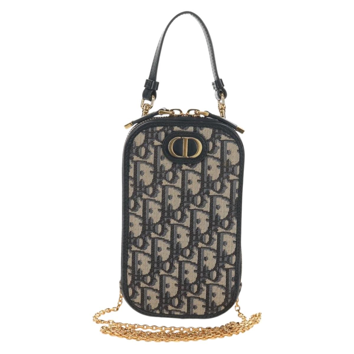 Christian Dior Trotter Canvas Phone Holder Chain Montaigne Bag Navy Auth 154027A