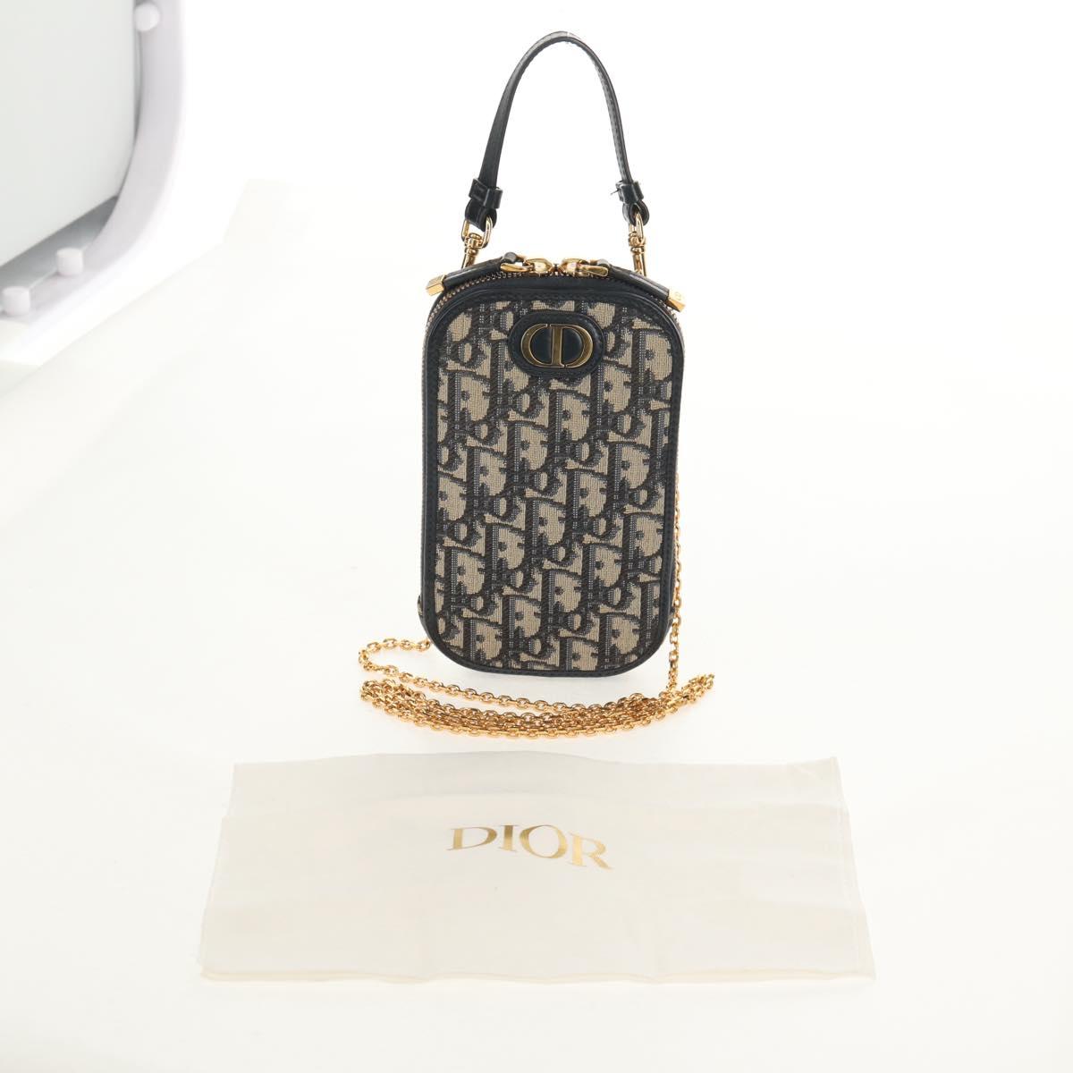 Christian Dior Trotter Canvas Phone Holder Chain Montaigne Bag Navy Auth 154027M