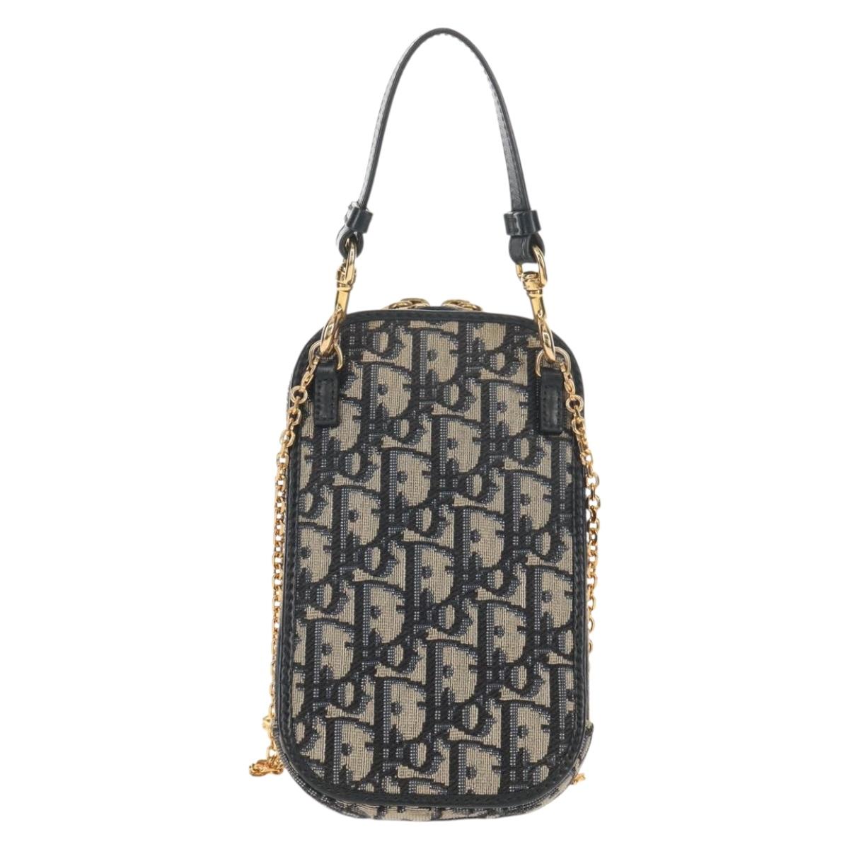 Christian Dior Trotter Canvas Phone Holder Chain Montaigne Bag Navy Auth 154027A