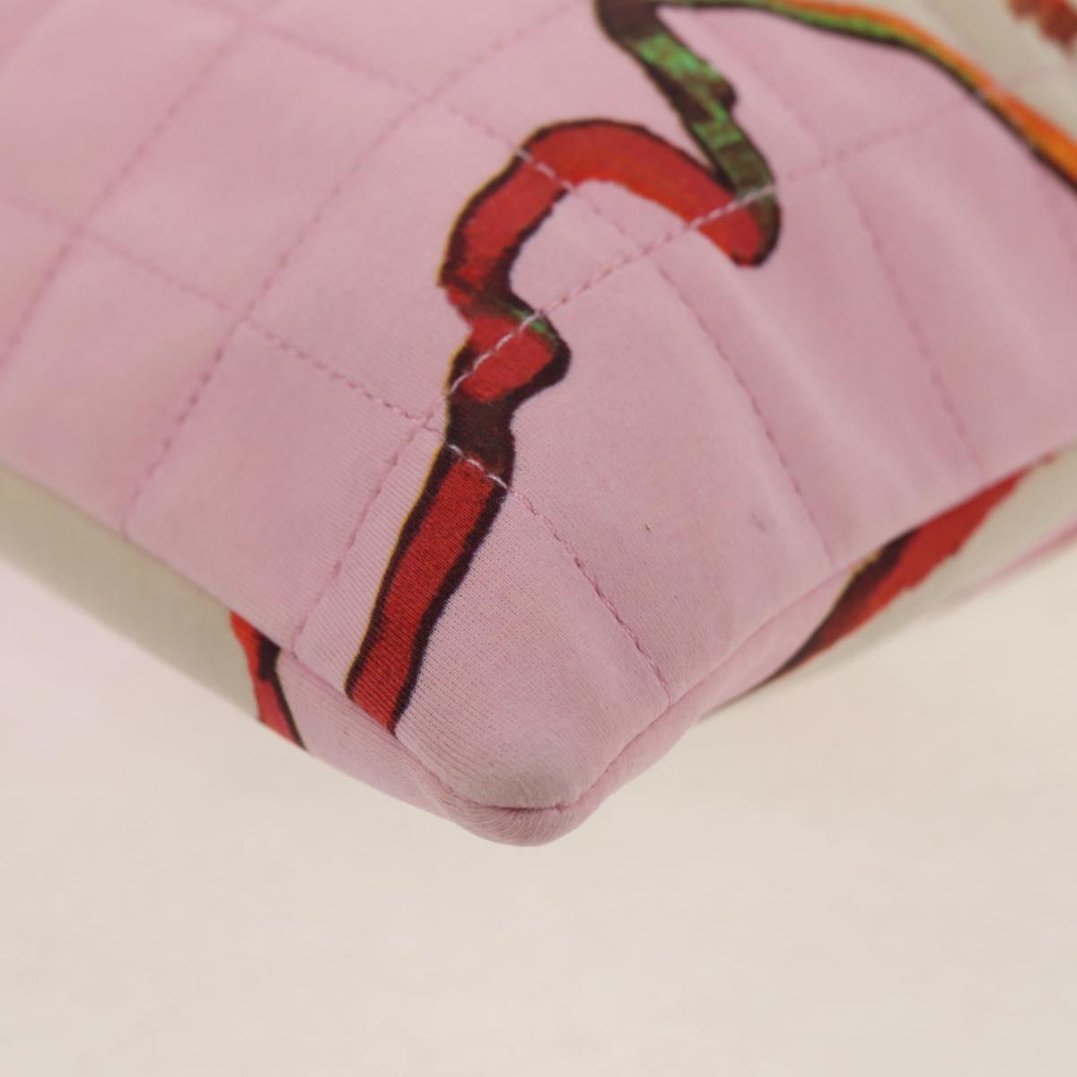 CHANEL Choco Bar Hand Bag Canvas Gold Pink CC Auth 154030M