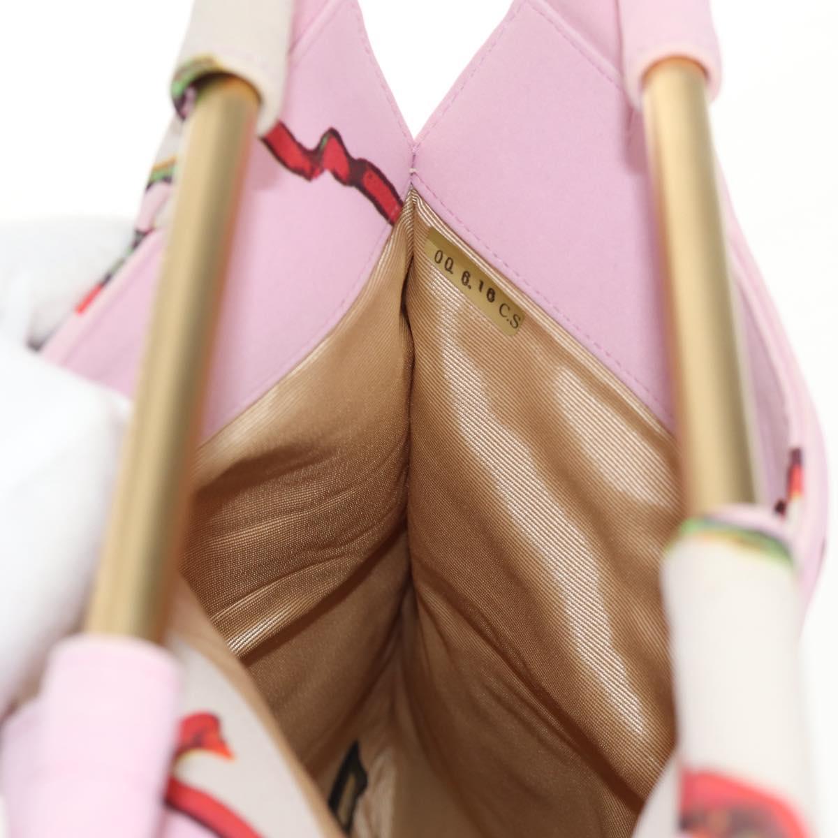 CHANEL Choco Bar Hand Bag Canvas Gold Pink CC Auth 154030M
