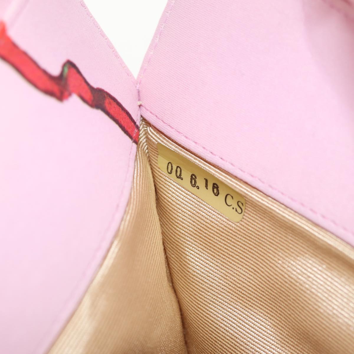 CHANEL Choco Bar Hand Bag Canvas Gold Pink CC Auth 154030M