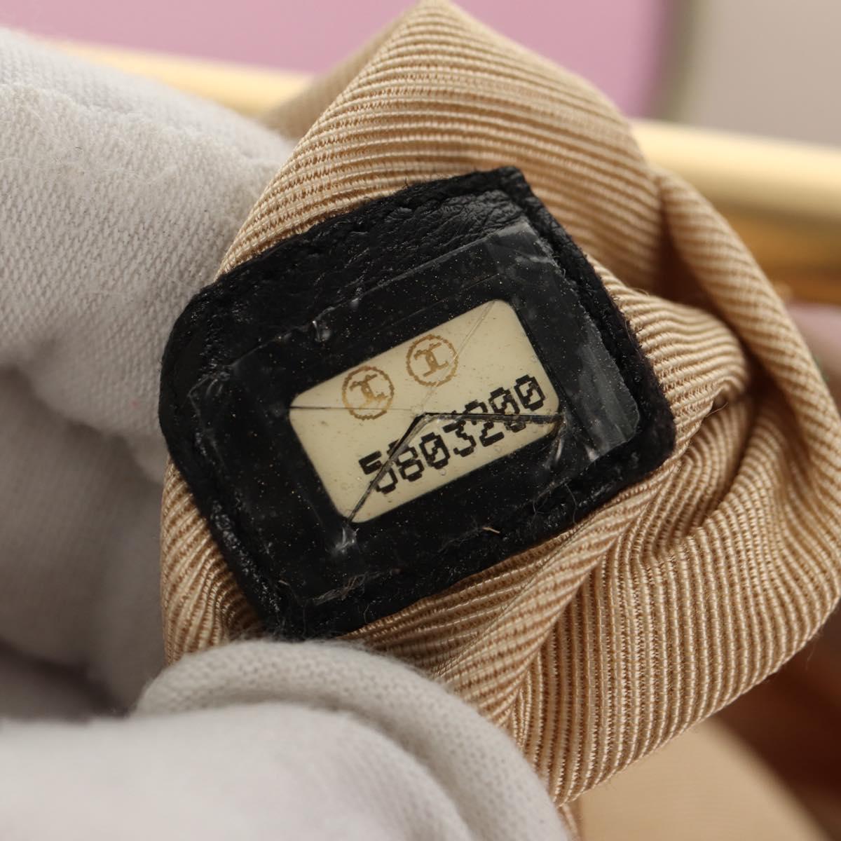 CHANEL Choco Bar Hand Bag Canvas Gold Pink CC Auth 154030M