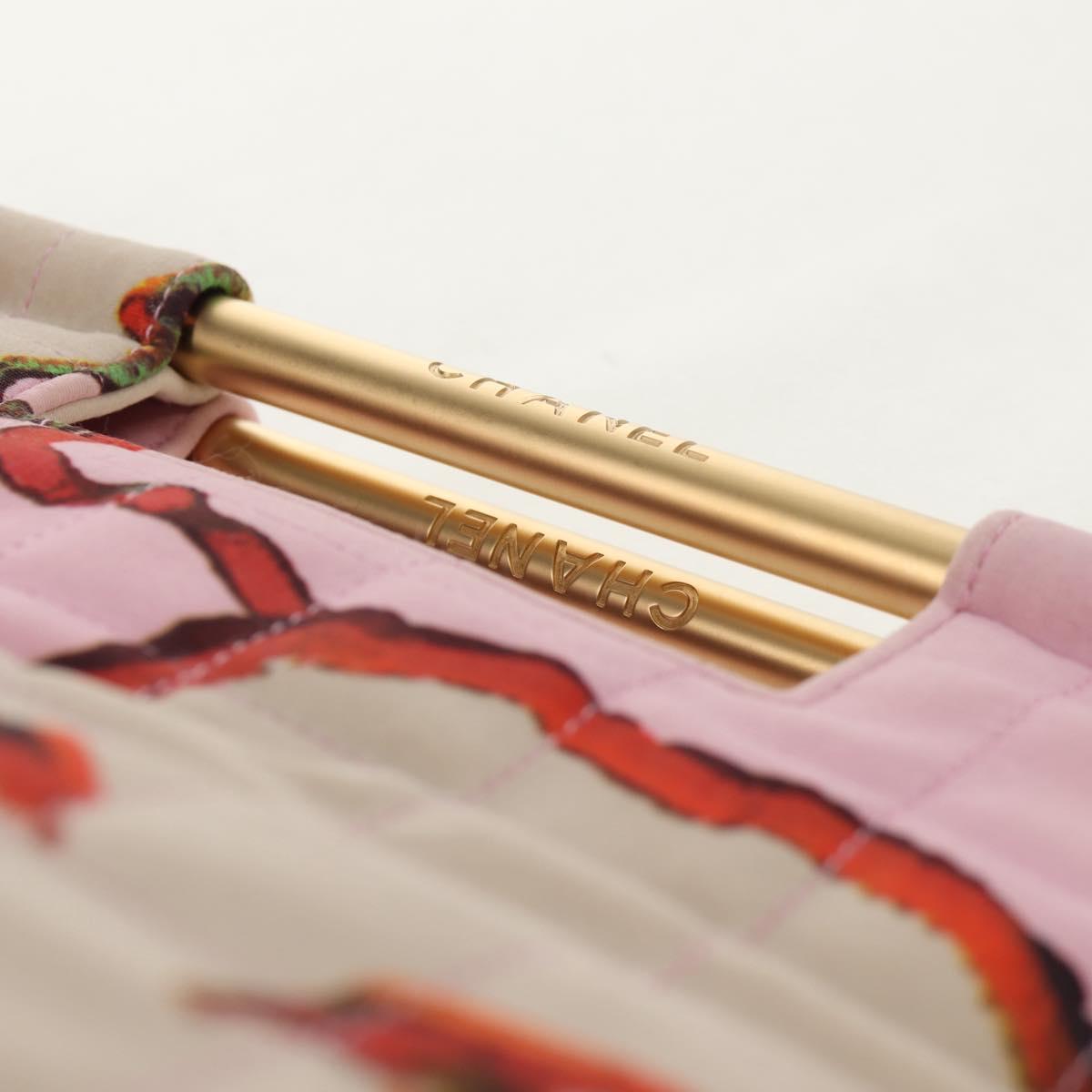 CHANEL Choco Bar Hand Bag Canvas Gold Pink CC Auth 154030M