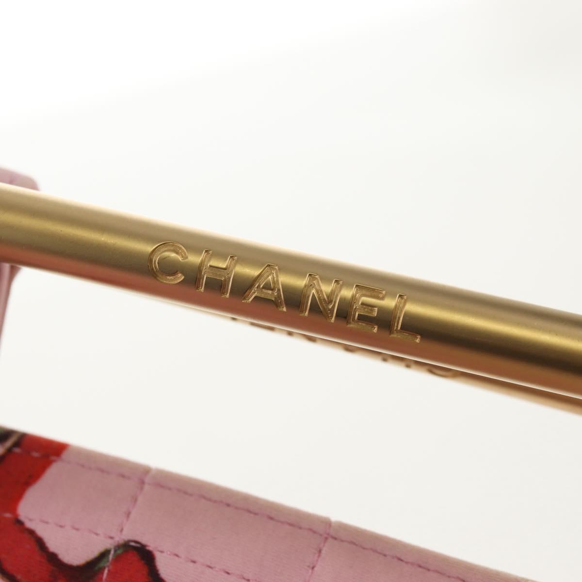 CHANEL Choco Bar Hand Bag Canvas Gold Pink CC Auth 154030M