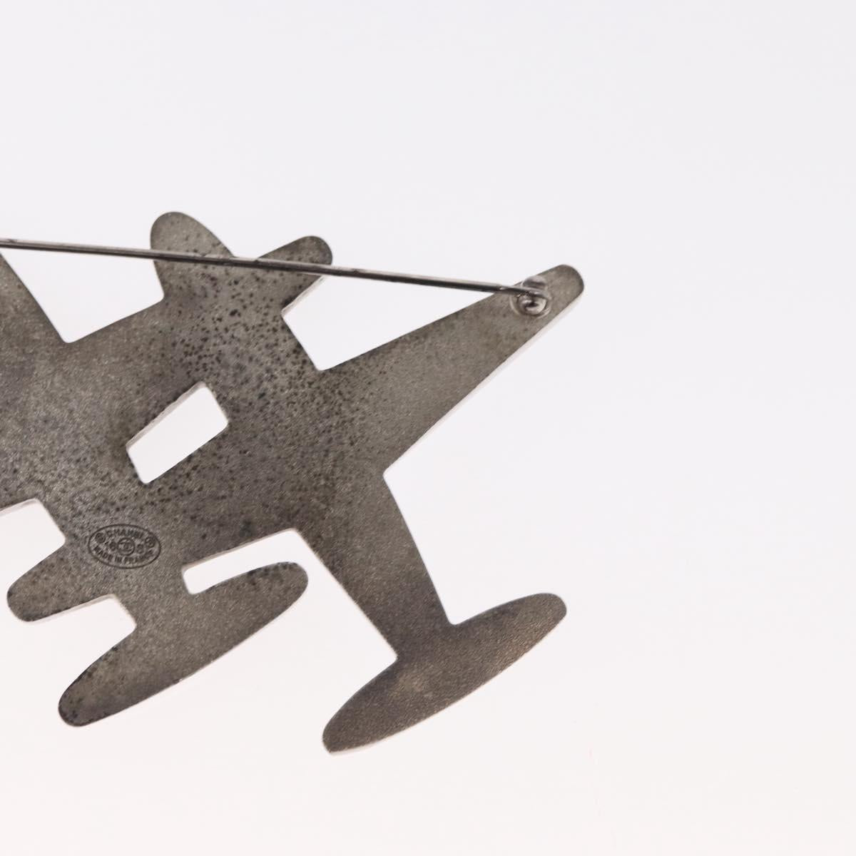 CHANEL Airline Mirror Brooch metal Silver CC Auth 154038V