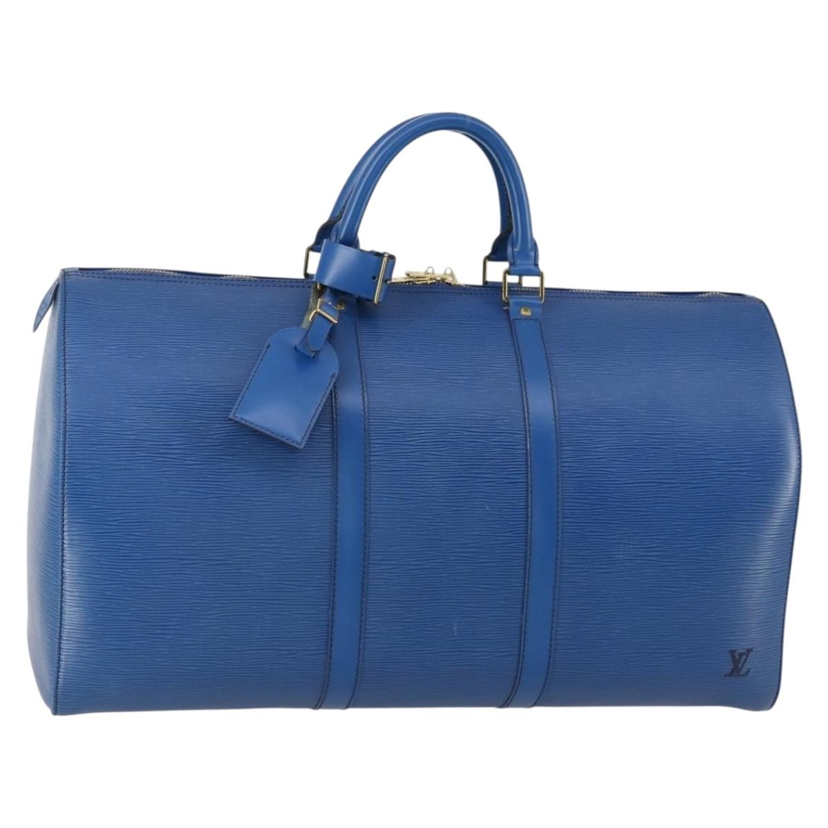 LOUIS VUITTON Epi Keepall 50 Boston Bag Blue M42965 LV Auth 154039V