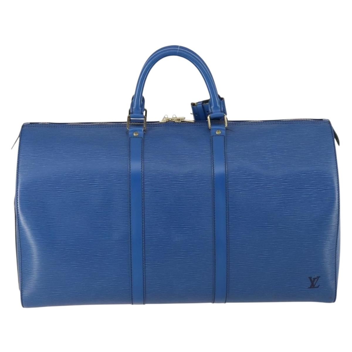 LOUIS VUITTON Epi Keepall 50 Boston Bag Blue M42965 LV Auth 154039V
