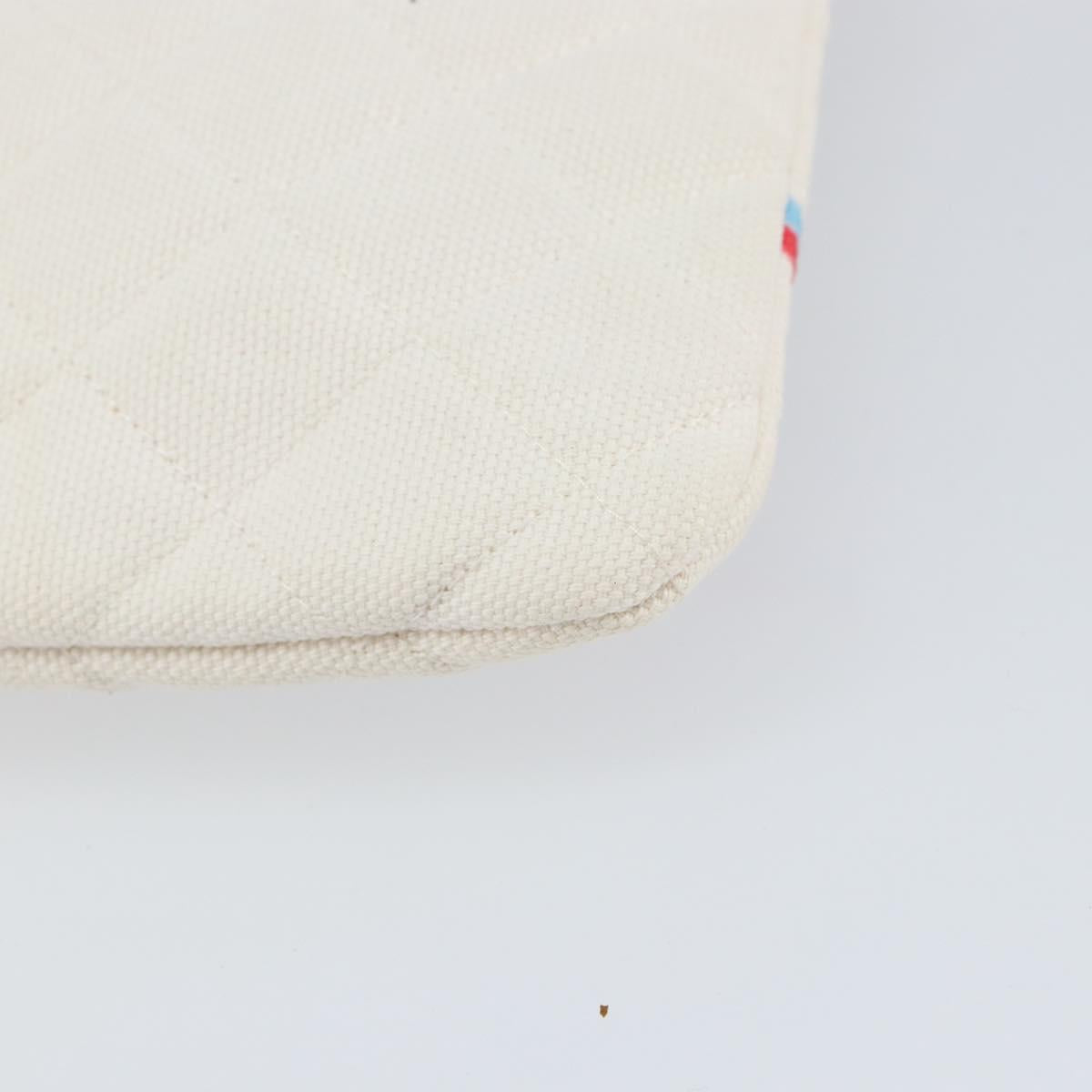 CHANEL Matelasse Clutch Bag Canvas White Silver CC Auth 154040