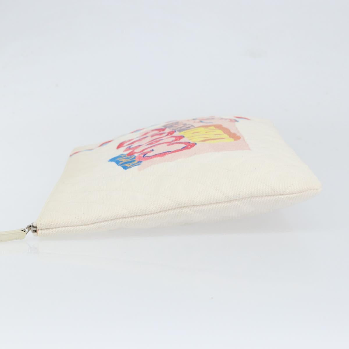 CHANEL Matelasse Clutch Bag Canvas White Silver CC Auth 154040