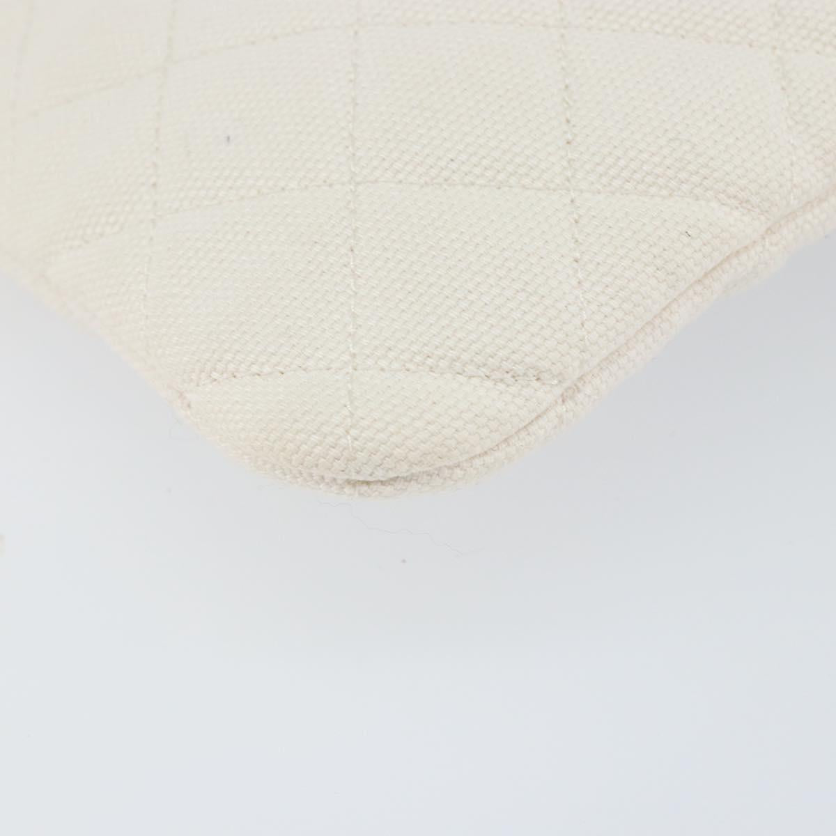 CHANEL Matelasse Clutch Bag Canvas White Silver CC Auth 154040