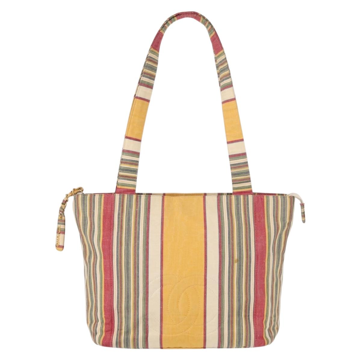 CHANEL Tote Bag Canvas Multicolor Gold CC Auth 154043