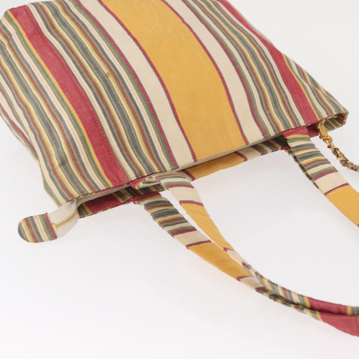 CHANEL Tote Bag Canvas Multicolor Gold CC Auth 154043