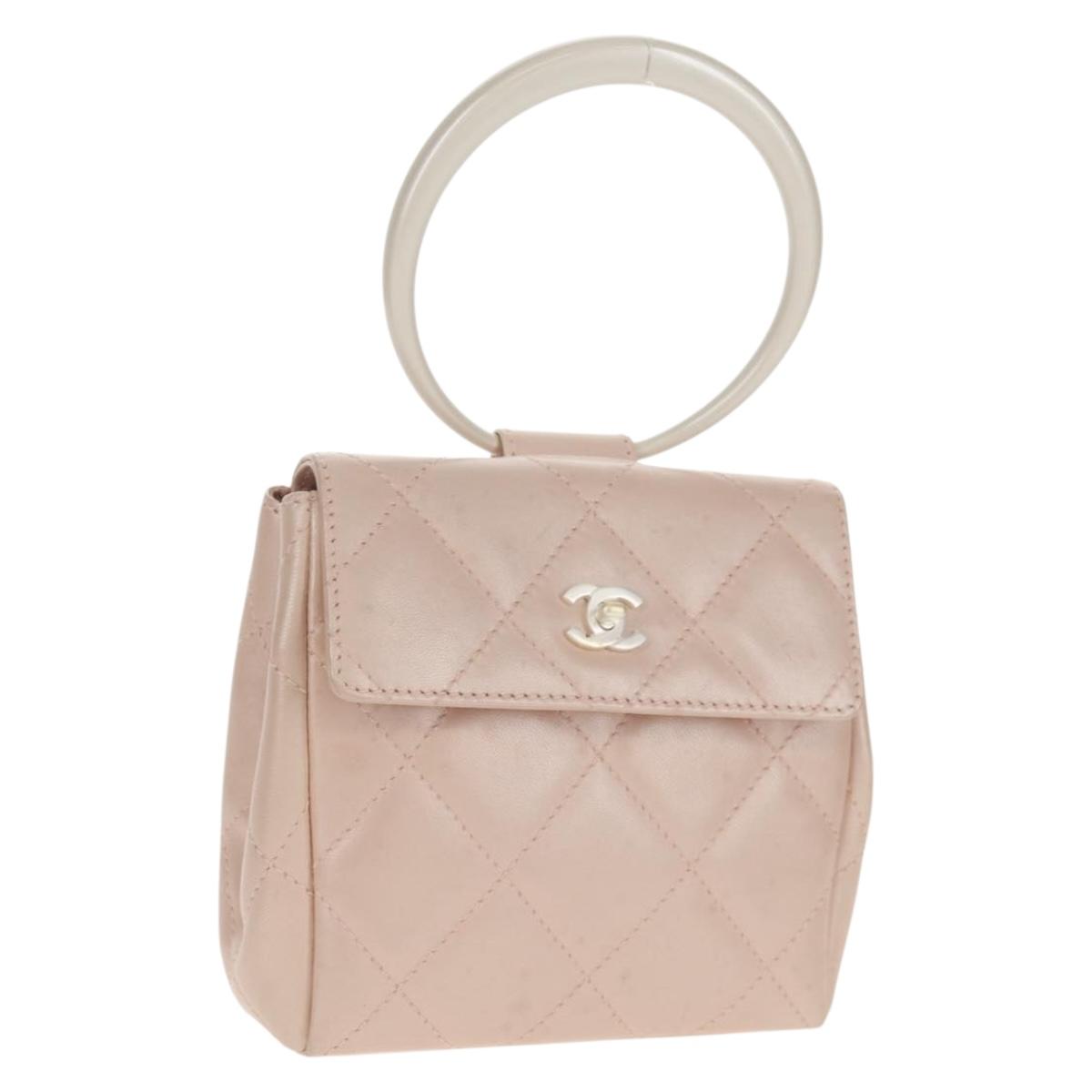 CHANEL Matelasse Hand Bag Leather Pink Silver CC Auth 154045V
