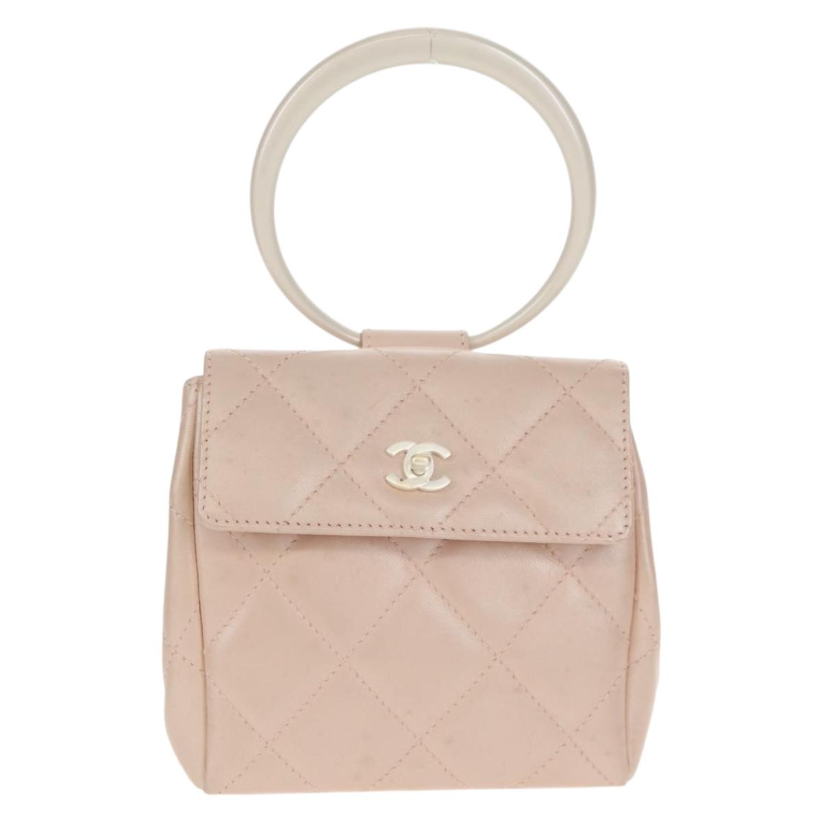 CHANEL Matelasse Hand Bag Leather Pink Silver CC Auth 154045V