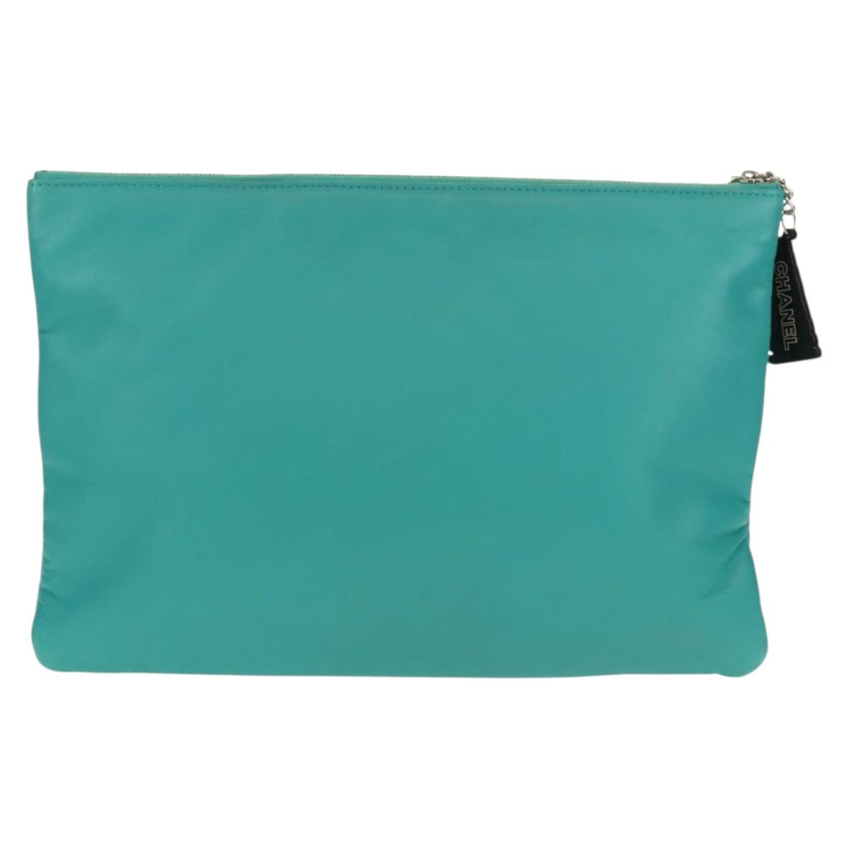 CHANEL Clutch Bag Lamb Skin Emerald Green CC Auth 154047V