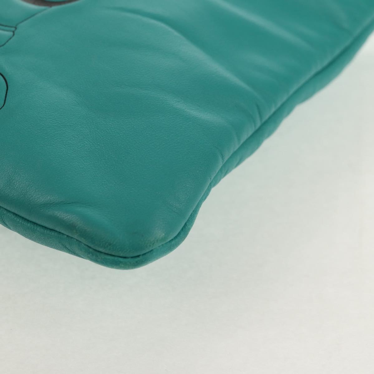 CHANEL Clutch Bag Lamb Skin Emerald Green CC Auth 154047V