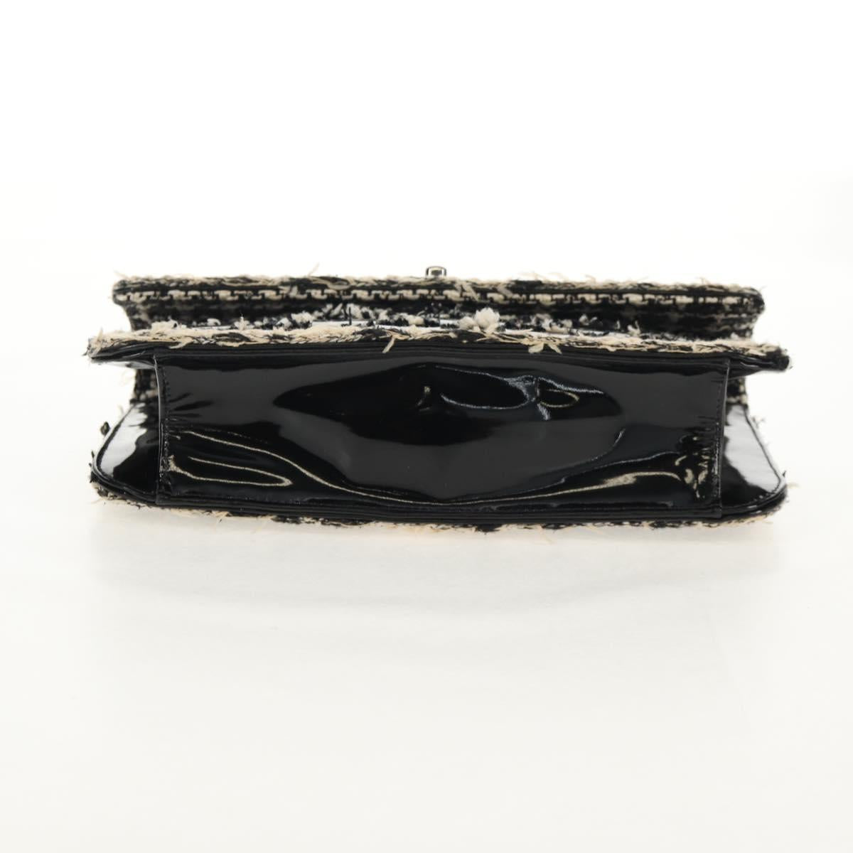 CHANEL Chain Shoulder Bag Tweed Black Silver CC Auth 154048V