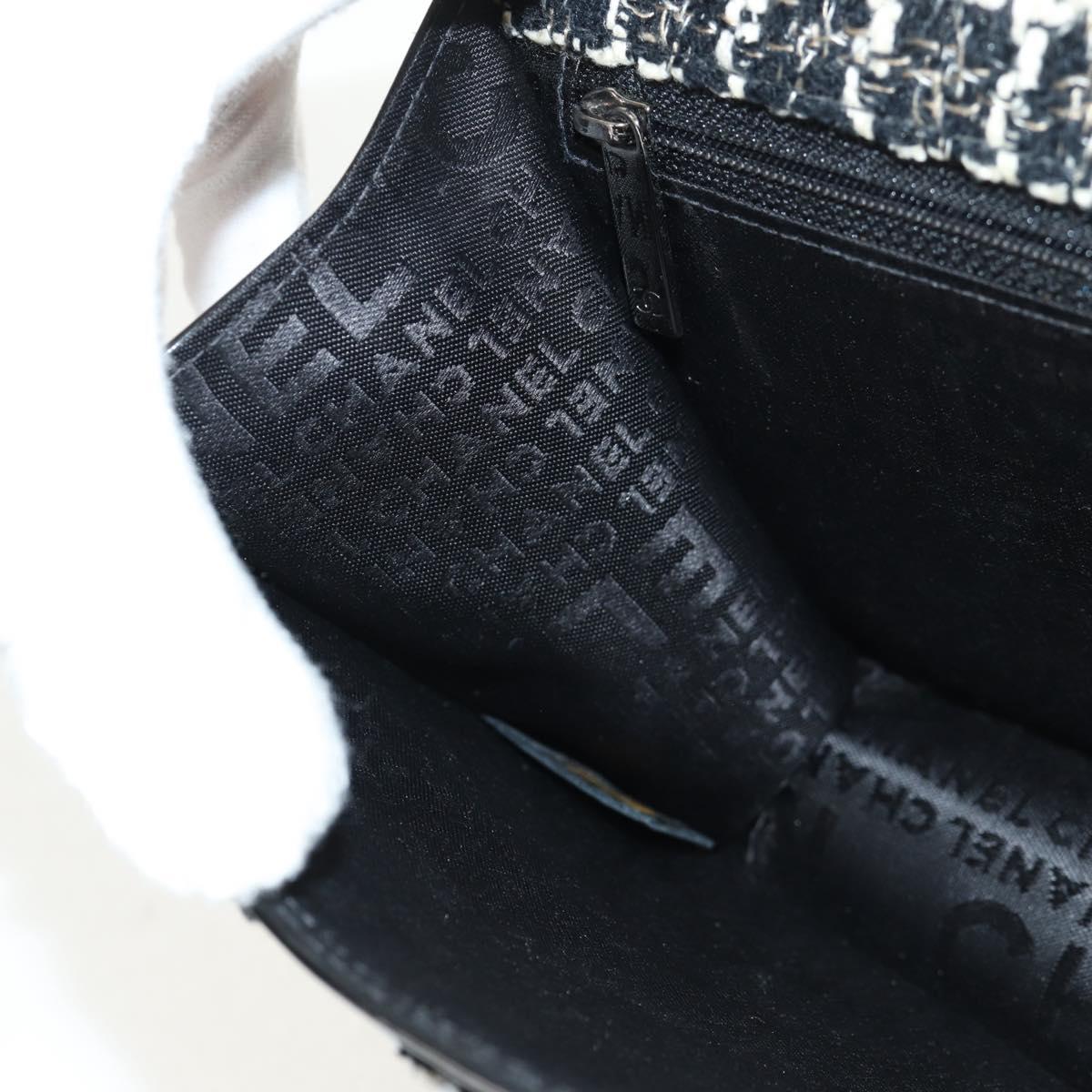 CHANEL Chain Shoulder Bag Tweed Black Silver CC Auth 154048V