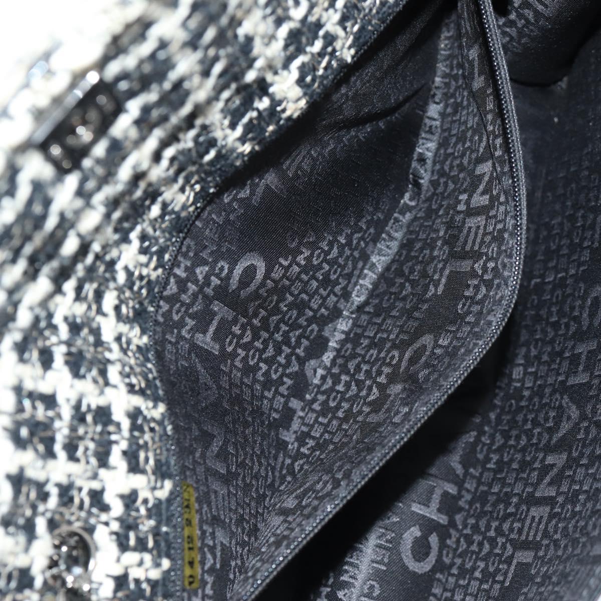 CHANEL Chain Shoulder Bag Tweed Black Silver CC Auth 154048V