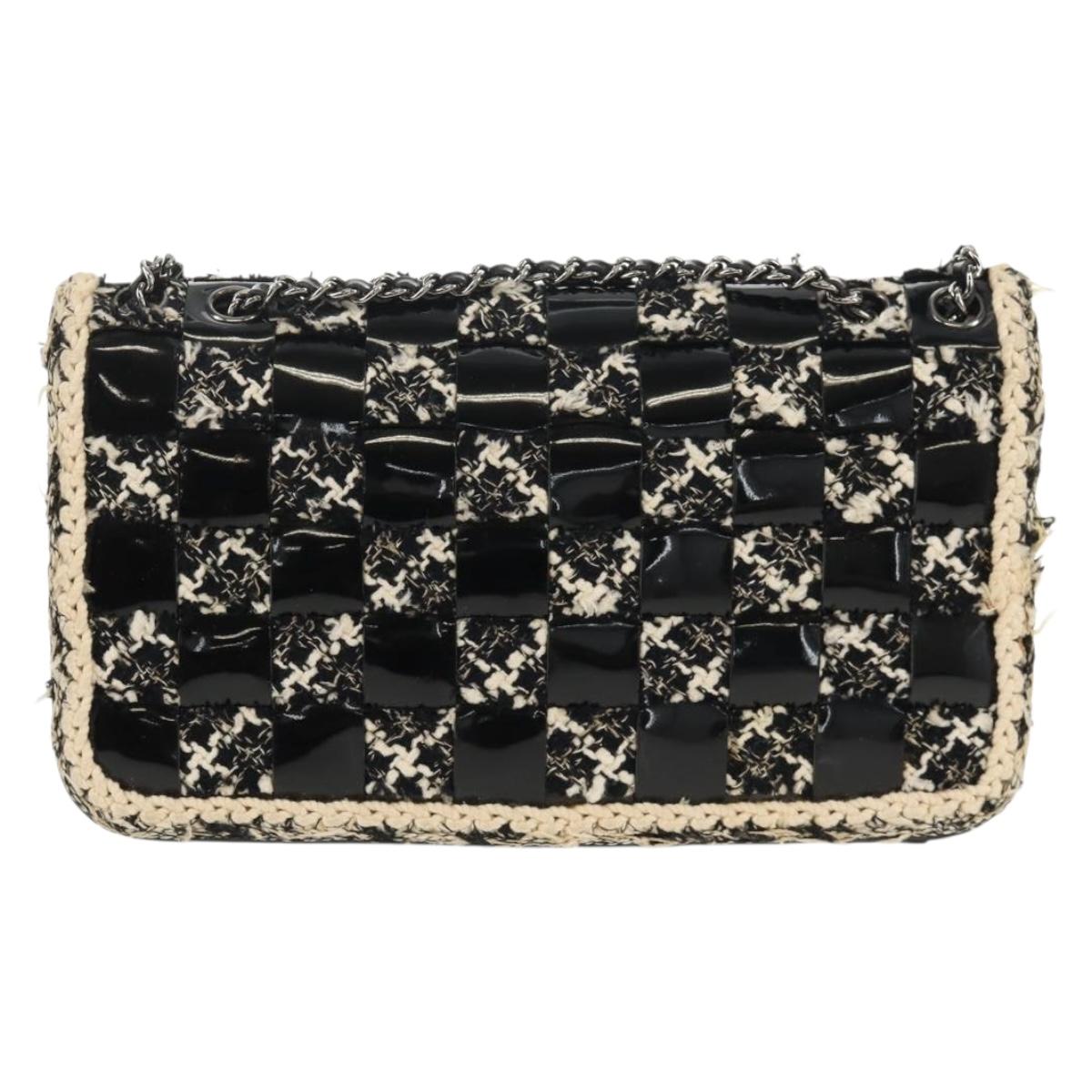 CHANEL Chain Shoulder Bag Tweed Black Silver CC Auth 154048V