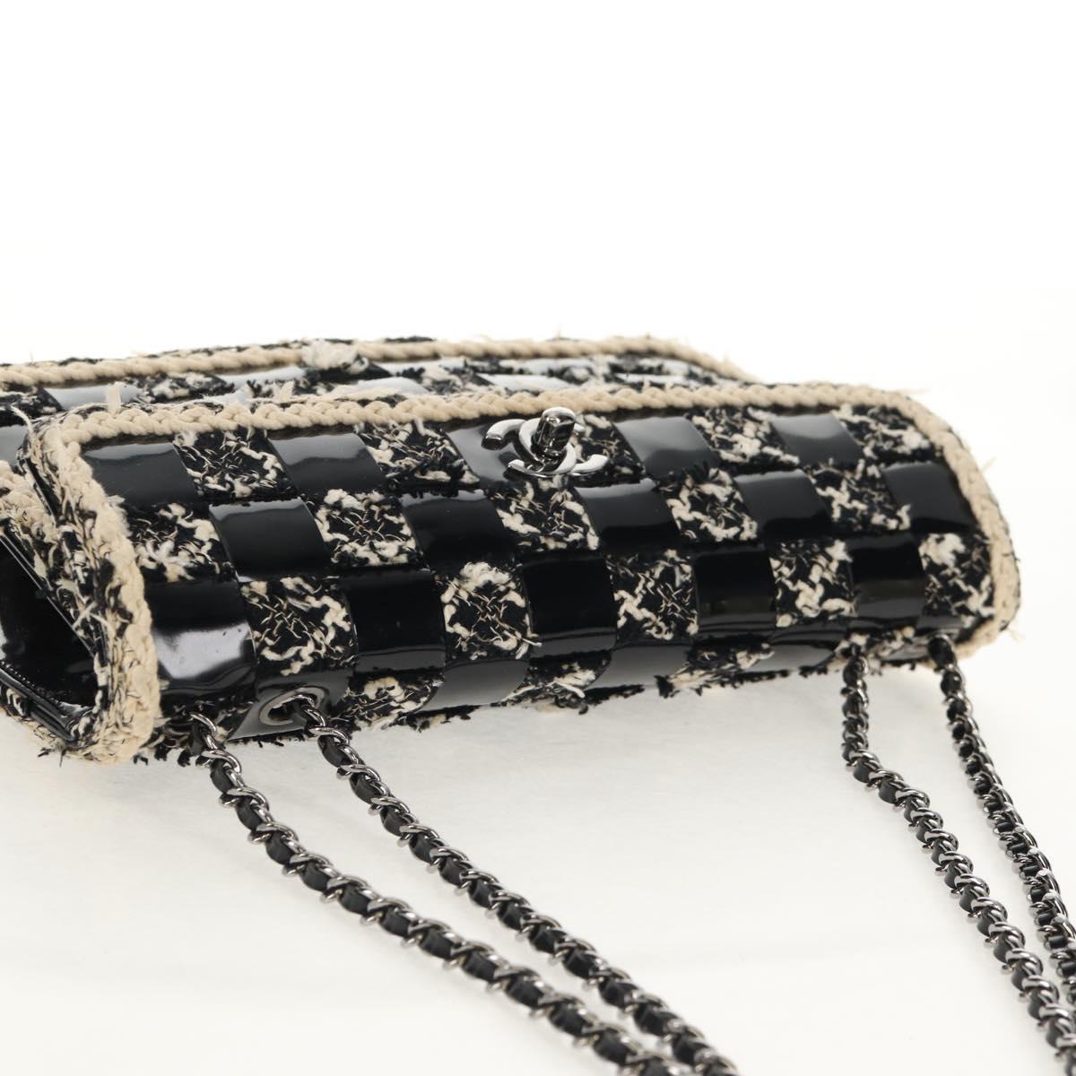 CHANEL Chain Shoulder Bag Tweed Black Silver CC Auth 154048V