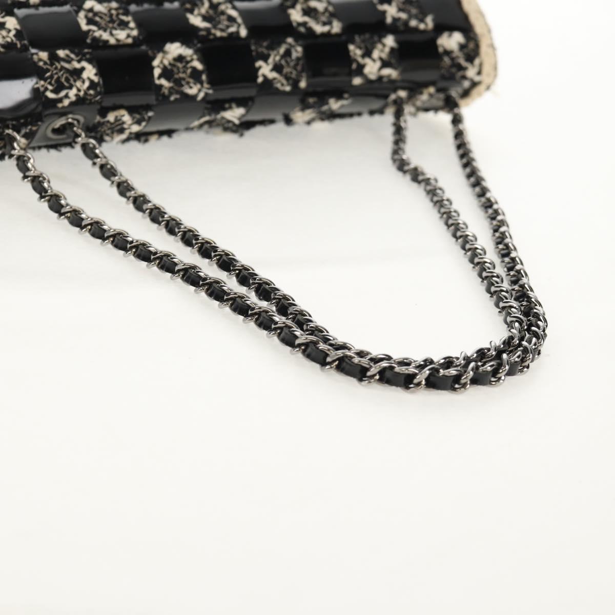 CHANEL Chain Shoulder Bag Tweed Black Silver CC Auth 154048V