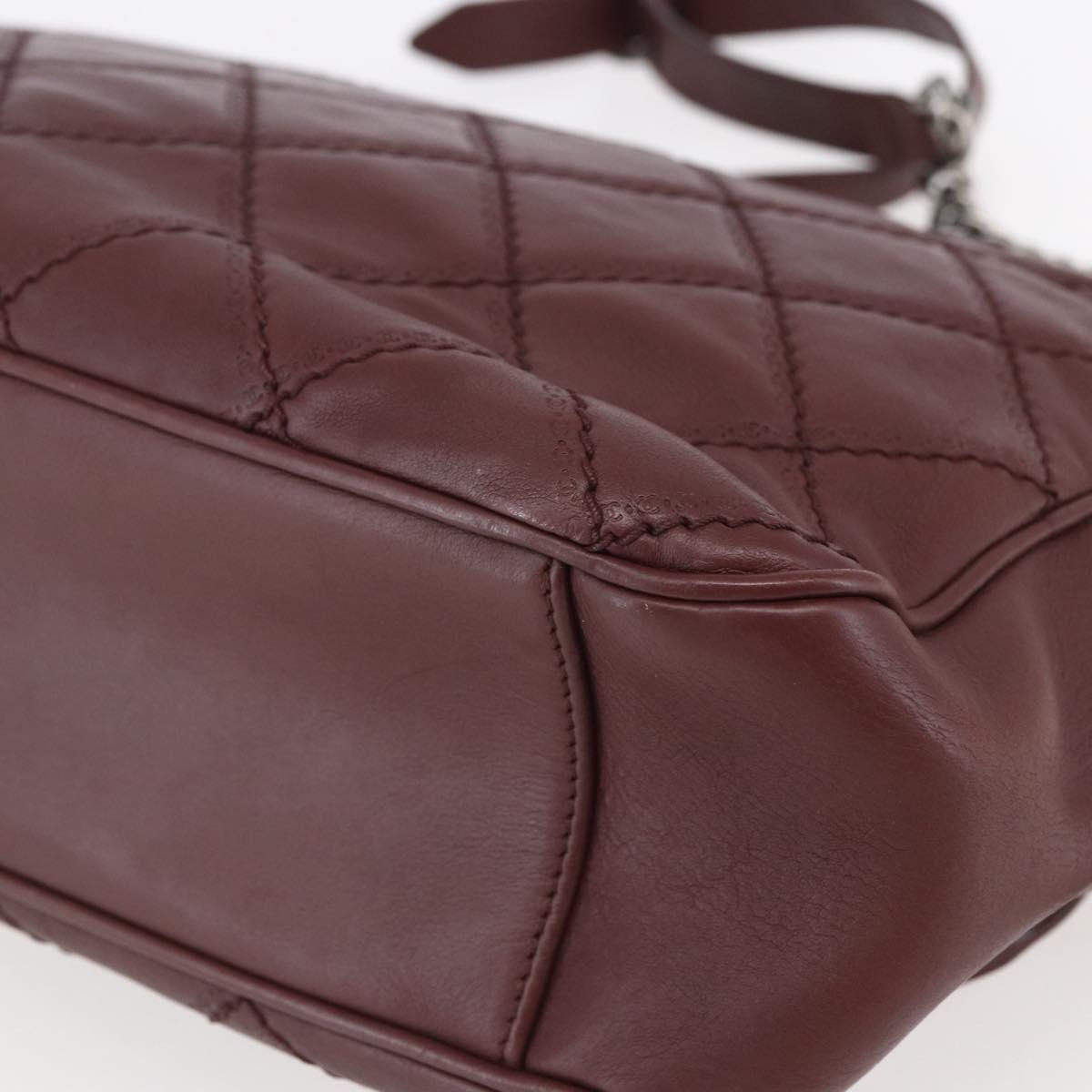 CHANEL Wild Stitch Chain Shoulder Bag Calf Skin Brown CC Auth 154049SAM