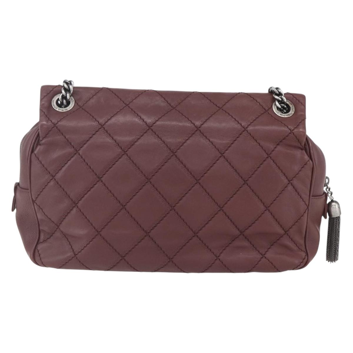 CHANEL Wild Stitch Chain Shoulder Bag Calf Skin Brown CC Auth 154049SAM