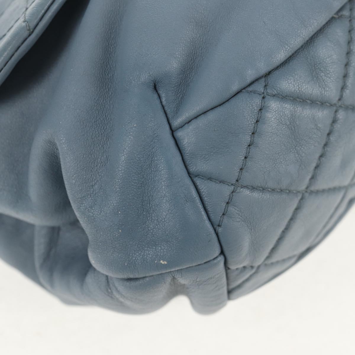 CHANEL Matelasse Chain Shoulder Bag Lamb Skin Light Blue Silver CC Auth 154050V