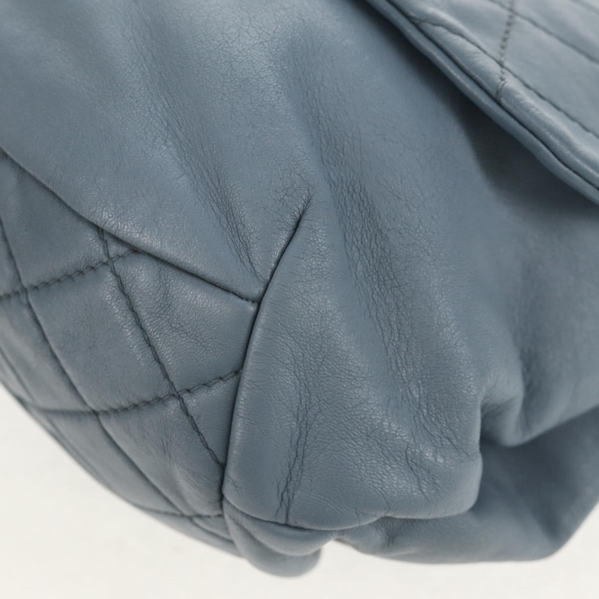 CHANEL Matelasse Chain Shoulder Bag Lamb Skin Light Blue Silver CC Auth 154050V