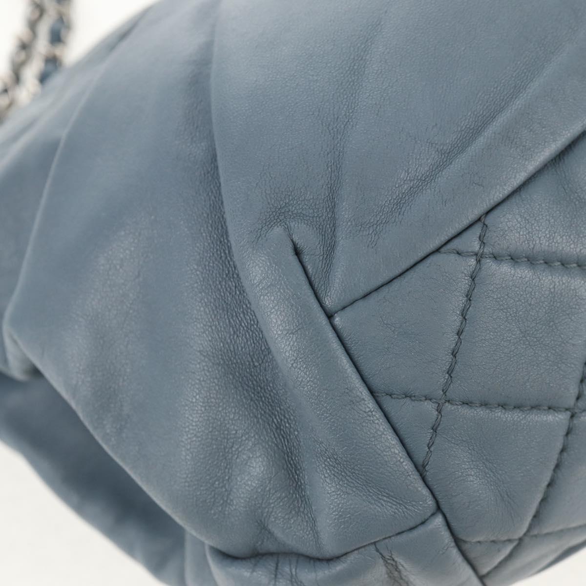 CHANEL Matelasse Chain Shoulder Bag Lamb Skin Light Blue Silver CC Auth 154050V