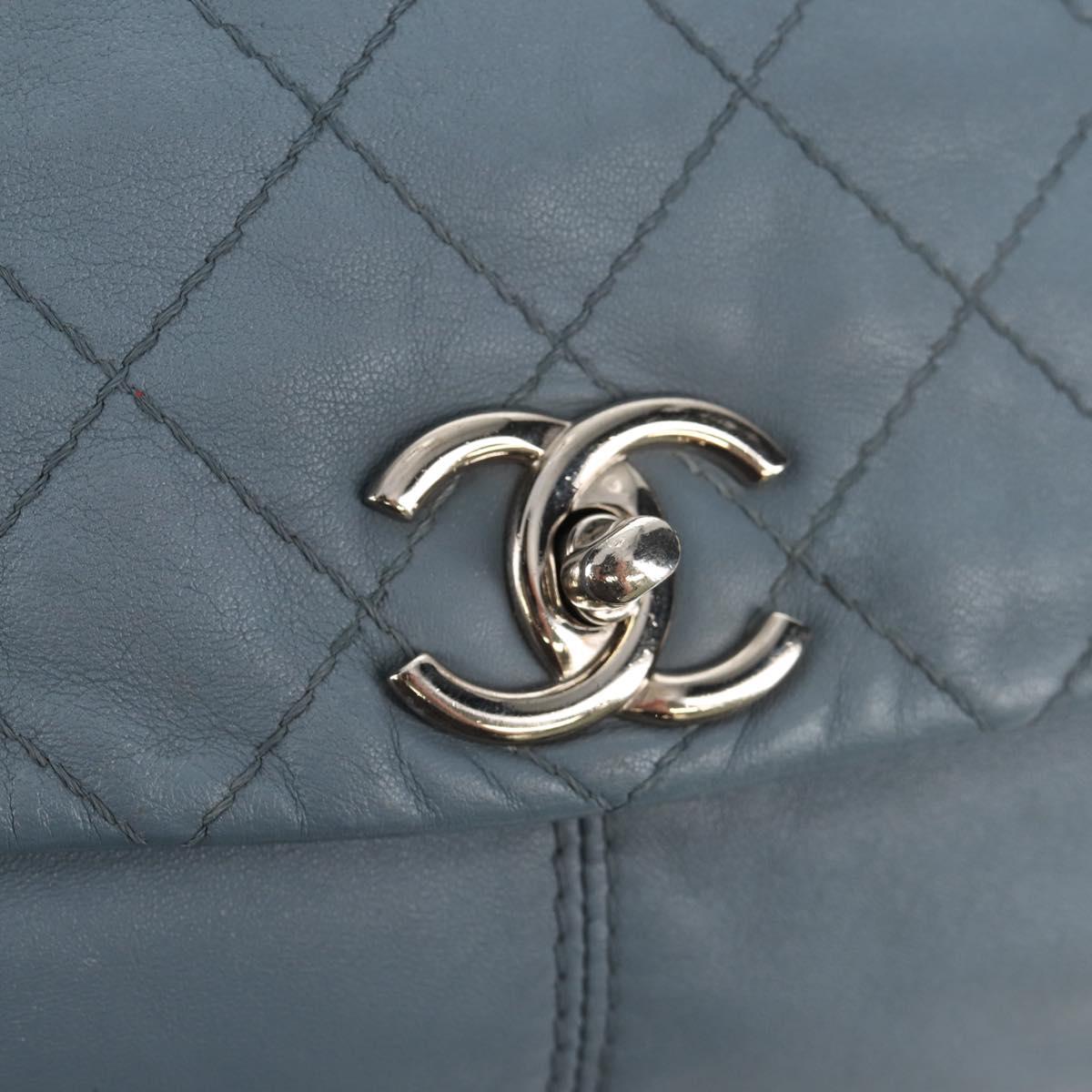 CHANEL Matelasse Chain Shoulder Bag Lamb Skin Light Blue Silver CC Auth 154050V