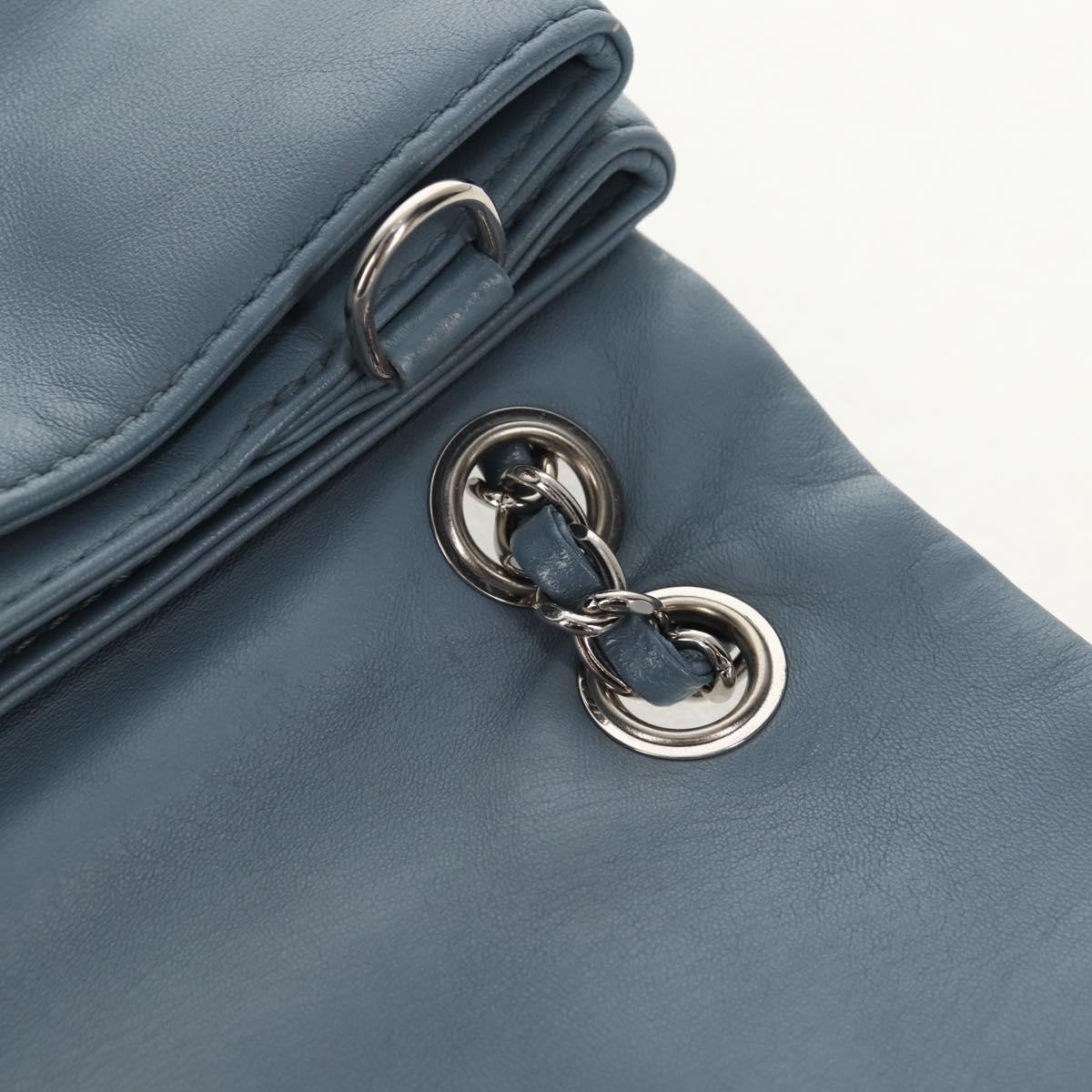 CHANEL Matelasse Chain Shoulder Bag Lamb Skin Light Blue Silver CC Auth 154050V