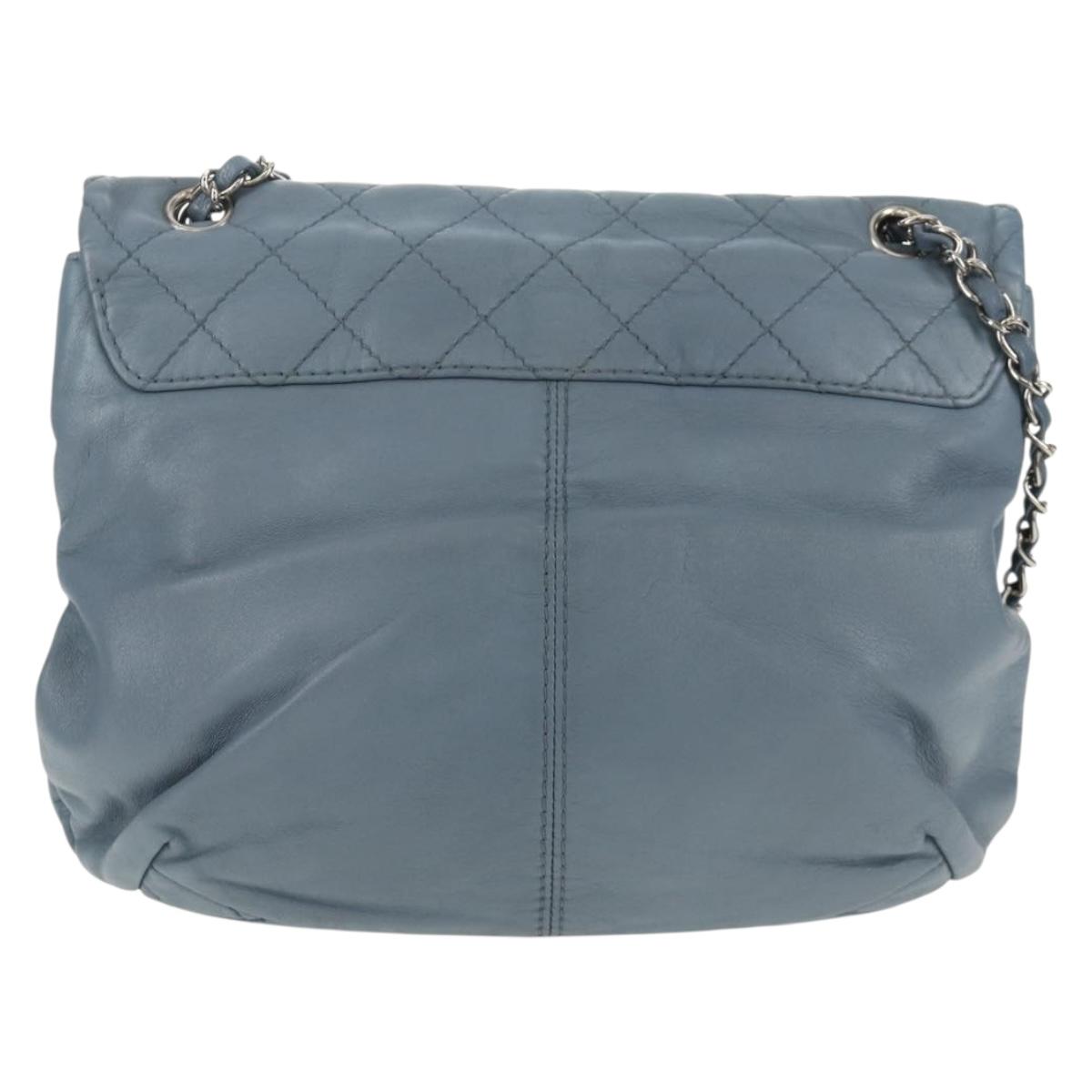 CHANEL Matelasse Chain Shoulder Bag Lamb Skin Light Blue Silver CC Auth 154050V