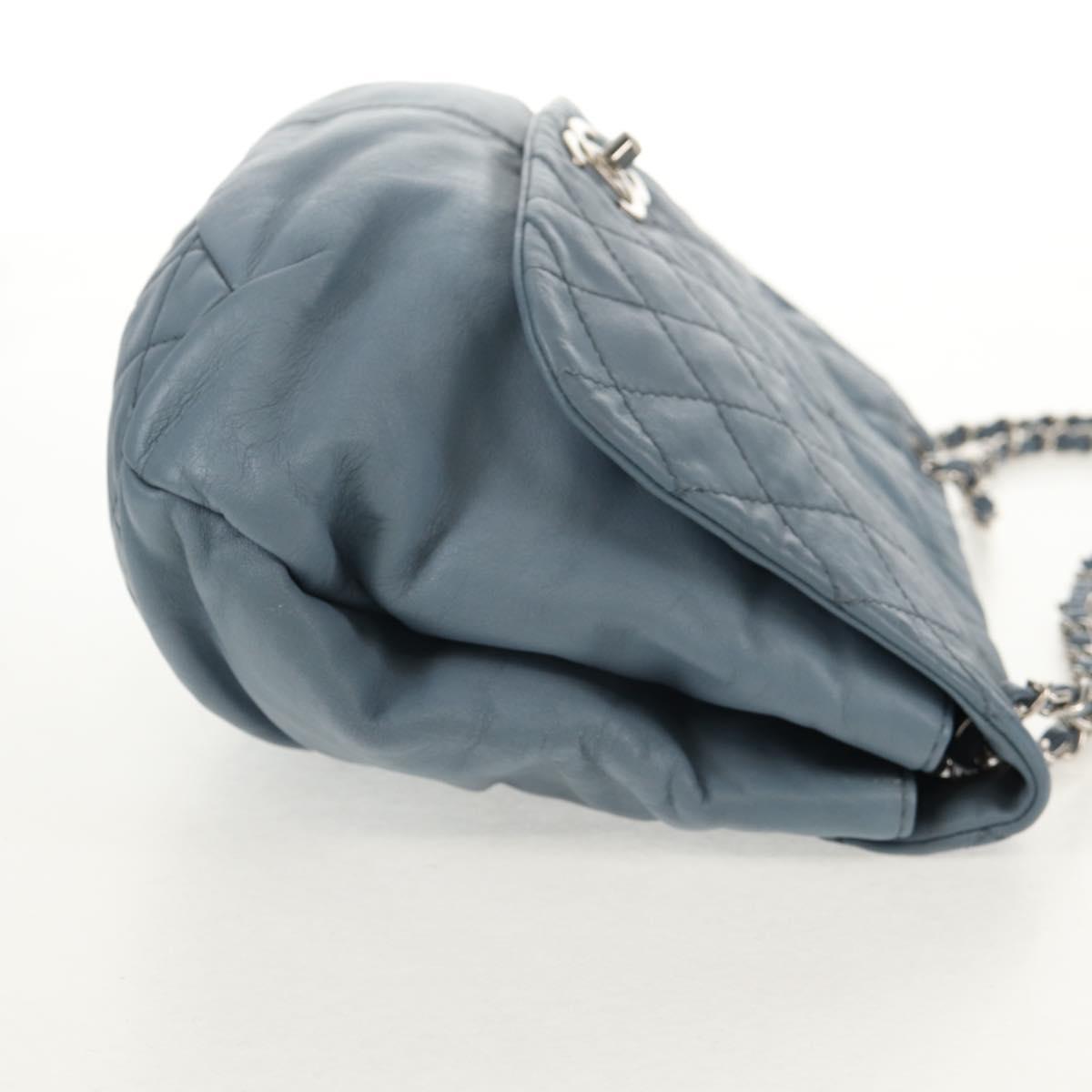 CHANEL Matelasse Chain Shoulder Bag Lamb Skin Light Blue Silver CC Auth 154050V