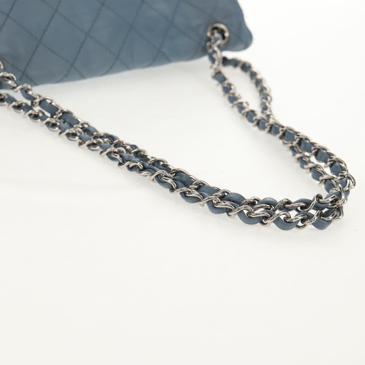 CHANEL Matelasse Chain Shoulder Bag Lamb Skin Light Blue Silver CC Auth 154050V