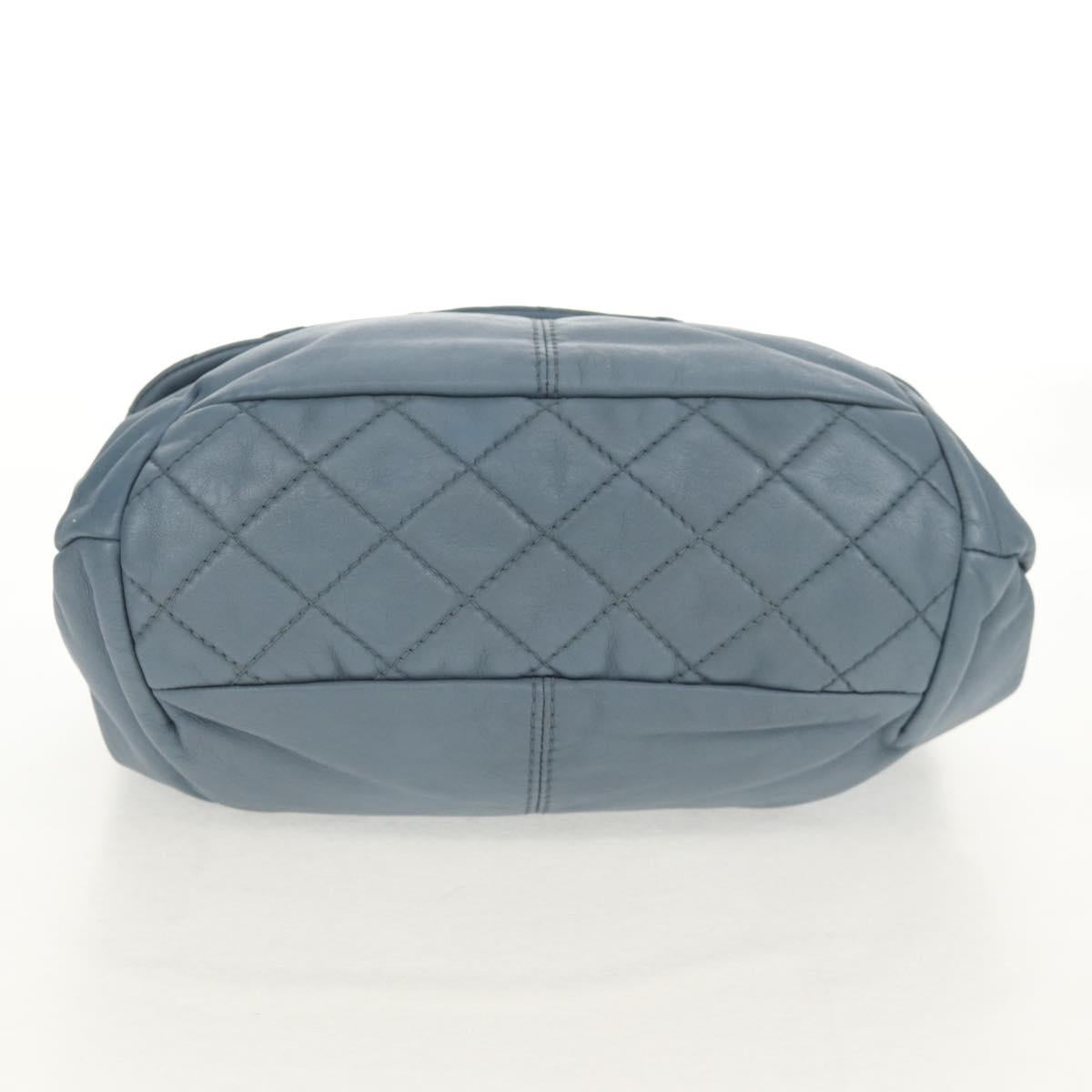 CHANEL Matelasse Chain Shoulder Bag Lamb Skin Light Blue Silver CC Auth 154050V