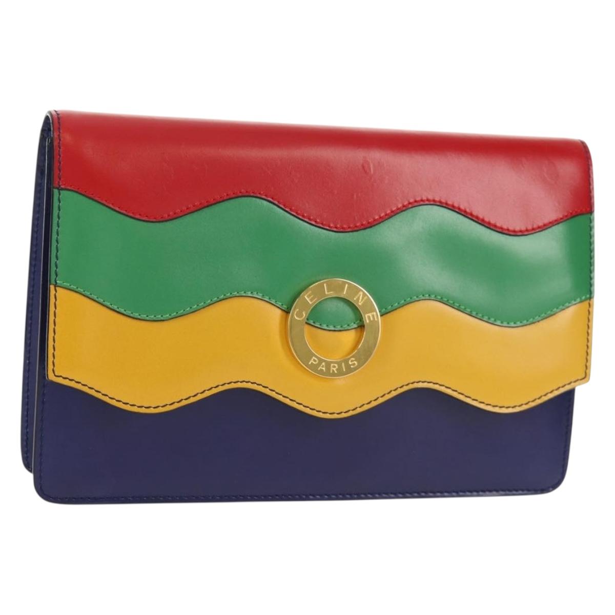 CELINE Circle Clutch Bag Leather Multicolor Gold Auth 154051V