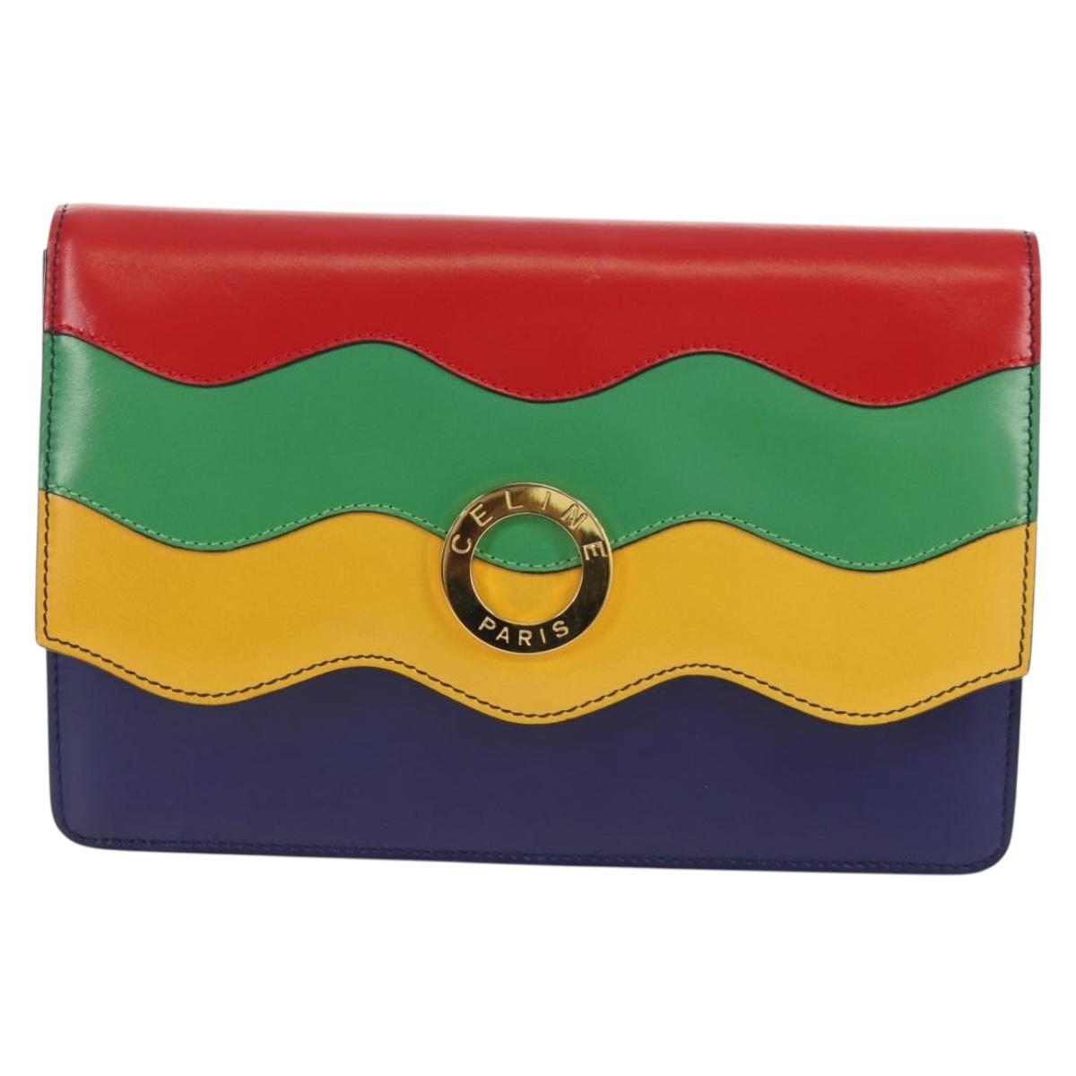 CELINE Circle Clutch Bag Leather Multicolor Gold Auth 154051V