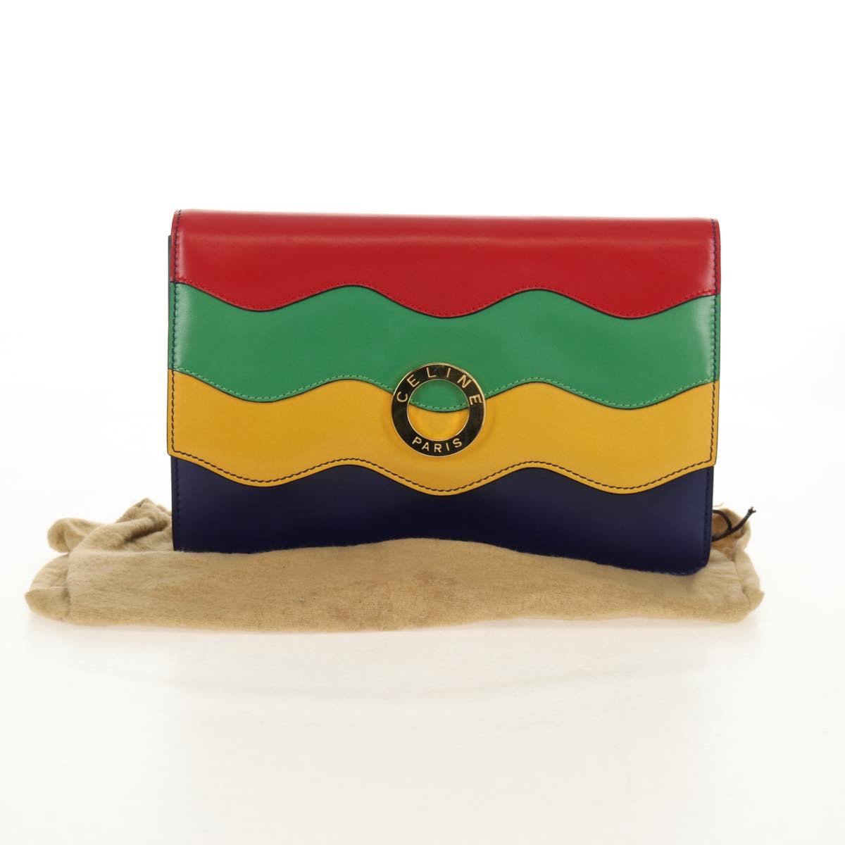 CELINE Circle Clutch Bag Leather Multicolor Gold Auth 154051V