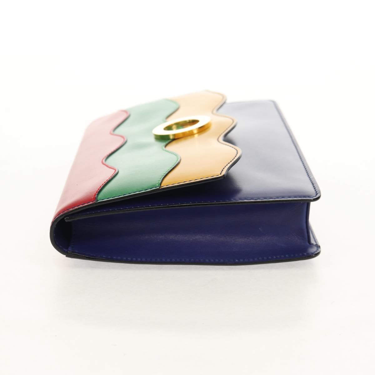 CELINE Circle Clutch Bag Leather Multicolor Gold Auth 154051V