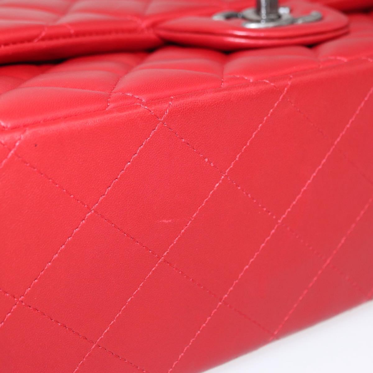 CHANEL Matelasse 34 Double Flap Chain Bag Lamb Skin Red CC Auth 154053SM