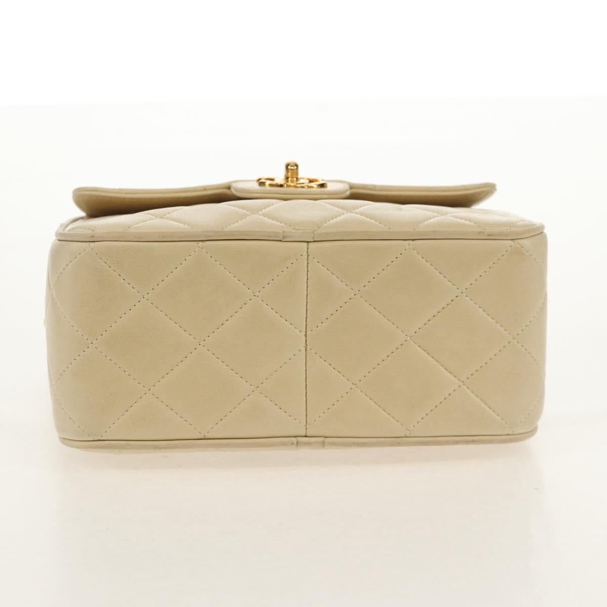 CHANEL Matelasse Chain Shoulder Bag Lamb Skin Ivory Gold CC Auth 154054V