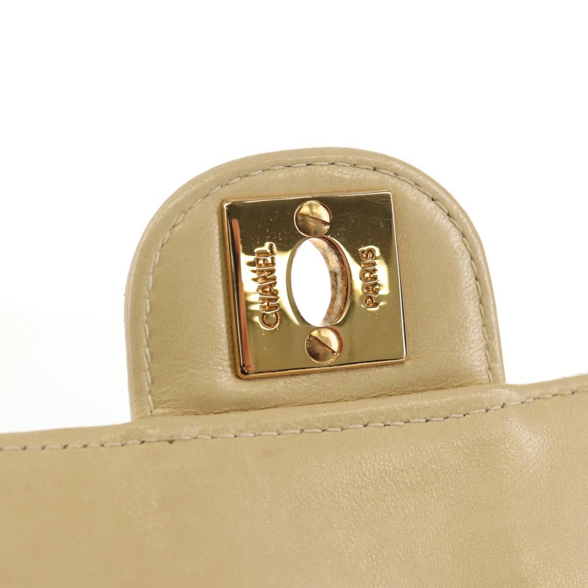 CHANEL Matelasse Chain Shoulder Bag Lamb Skin Ivory Gold CC Auth 154054V