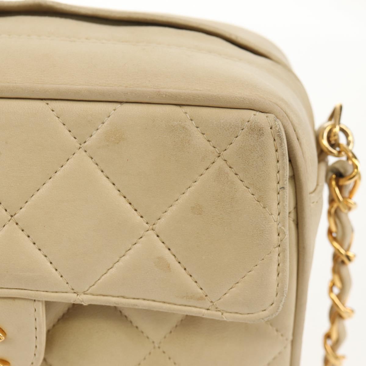 CHANEL Matelasse Chain Shoulder Bag Lamb Skin Ivory Gold CC Auth 154054V