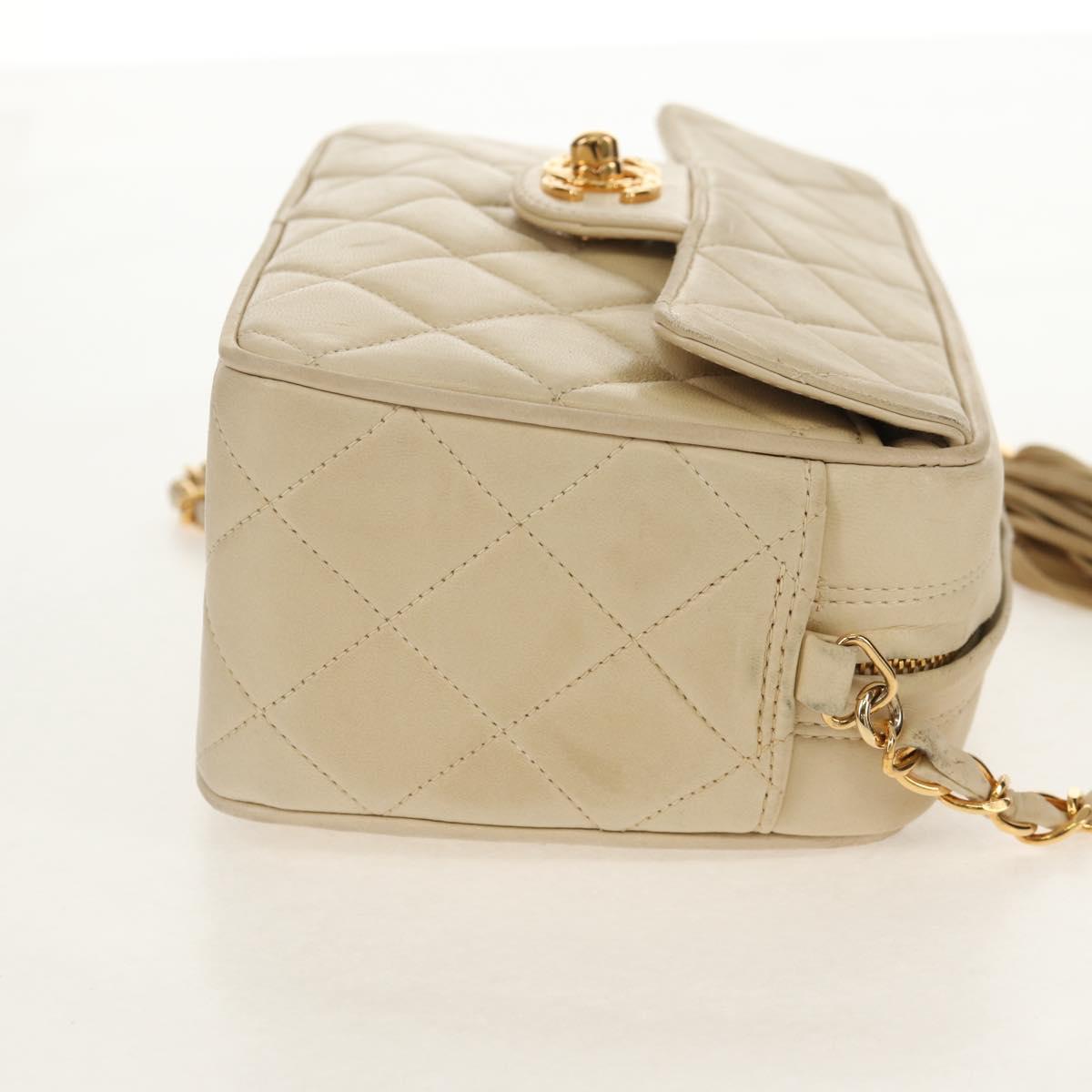 CHANEL Matelasse Chain Shoulder Bag Lamb Skin Ivory Gold CC Auth 154054V