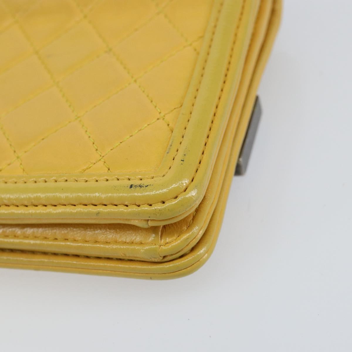 CHANEL Lego Boy Chain Shoulder Bag Lamb Skin Yellow CC Auth 154055